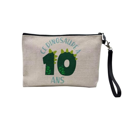 Tasche aus Leinen – Geburtstag Kinder Feier Geschenkidee Geburtstag Französisches Geschenk Jahre 1-10 – Kosmetiktasche aus Leinen in Leinenoptik – Kulturbeutel – Geldbörse, Dinosaurier 10, 23.5 x 15 von Fabulous