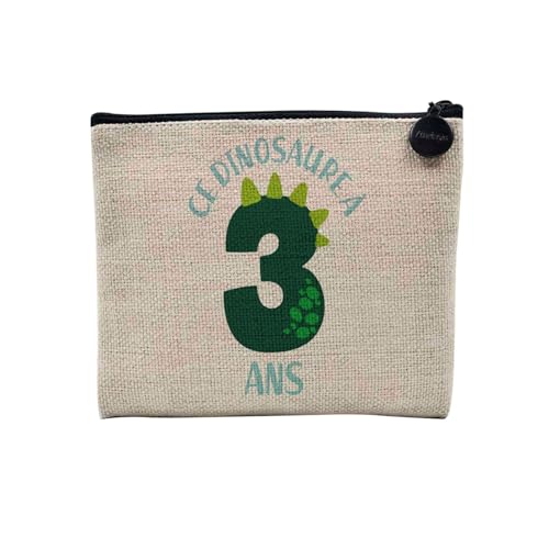 Tasche aus Leinen – Geburtstag Kinder Feier Geschenkidee Geburtstag Französisches Geschenk Jahre 1-10 – Kosmetiktasche aus Leinen in Leinenoptik – Kulturbeutel – Geldbörse, Dinosaurier 3, 15 x 10 cm, von Fabulous