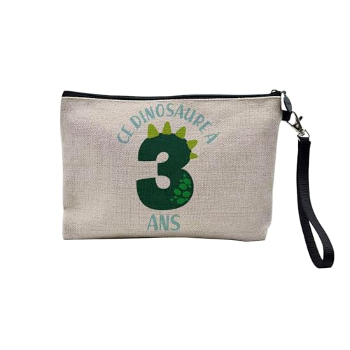 Tasche aus Leinen – Geburtstag Kinder Feier Geschenkidee Geburtstag Französisches Geschenk Jahre 1-10 – Kosmetiktasche aus Leinen in Leinenoptik – Kulturbeutel – Geldbörse, Dinosaurier 3, 23.5 x 15 von Fabulous