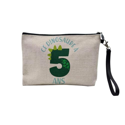 Tasche aus Leinen – Geburtstag Kinder Feier Geschenkidee Geburtstag Französisches Geschenk Jahre 1-10 – Kosmetiktasche aus Leinen in Leinenoptik – Kulturbeutel – Geldbörse, Dinosaurier 5, 23.5 x 15 von Fabulous