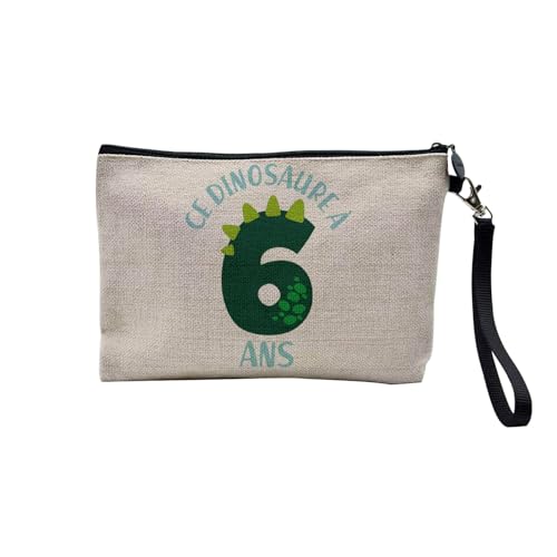 Tasche aus Leinen – Geburtstag Kinder Feier Geschenkidee Geburtstag Französisches Geschenk Jahre 1-10 – Kosmetiktasche aus Leinen in Leinenoptik – Kulturbeutel – Geldbörse, Dinosaurier 6, 23.5 x 15 von Fabulous