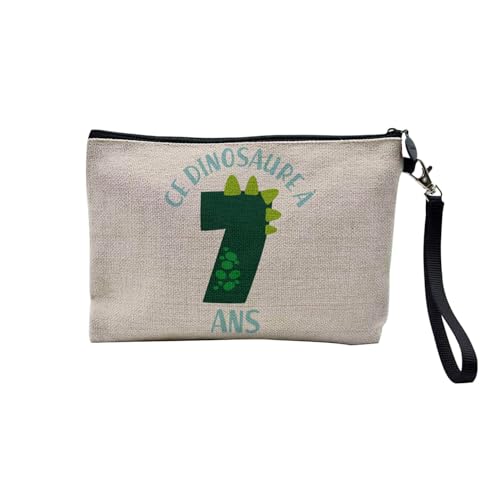 Tasche aus Leinen – Geburtstag Kinder Feier Geschenkidee Geburtstag Französisches Geschenk Jahre 1-10 – Kosmetiktasche aus Leinen in Leinenoptik – Kulturbeutel – Geldbörse, Dinosaurier 7, 23.5 x 15 von Fabulous