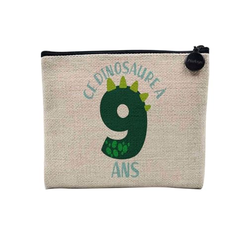 Tasche aus Leinen – Geburtstag Kinder Feier Geschenkidee Geburtstag Französisches Geschenk Jahre 1-10 – Kosmetiktasche aus Leinen in Leinenoptik – Kulturbeutel – Geldbörse, Dinosaurier 9, 15 x 10 cm, von Fabulous
