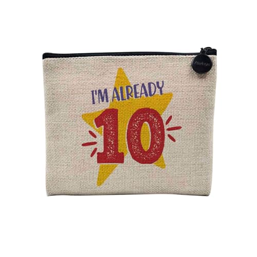 Tasche aus Leinen – Geburtstag Kinder Feier Geschenkidee Geburtstag Geschenk Englisch Jahre 1-10 – Kosmetiktasche aus Leinen in Leinenoptik – Kulturbeutel – Geldbörse, Star 10, 15 x 10 cm, von Fabulous