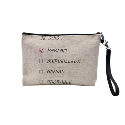 Tasche aus Leinen – Je suis Parfait Cases à Cocher Herren – Kosmetiktasche aus Leinen in Leinenoptik – Geldbörse – 15 x 10 cm, leinen, 23.5 x 15 cm, Kosmetiktasche von Fabulous
