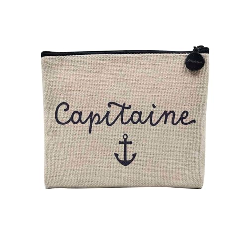 Tasche aus Leinen – Kapitän Frau Marine Meer Wasser – Kosmetiktasche aus Segeltuch in Leinenoptik – Geldbörse – 15 x 10 cm, Kapitän, 15 x 10 cm, Kosmetiktasche von Fabulous