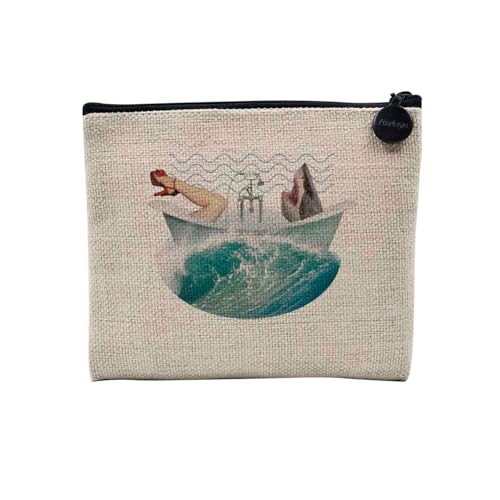 Tasche aus Leinen – Kollektion Creation Surrealistische Collage Art Surrealismus Skulptur Humor Ästhetik – Kosmetiktasche aus Leinen in Leinenoptik – Kulturbeutel – Geldbörse, Chill Bath, 15 x 10 cm, von Fabulous