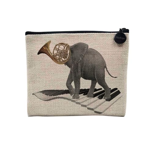 Tasche aus Leinen – Kollektion Creation Surrealistische Collage Art Surrealismus Skulptur Humor Ästhetik – Kosmetiktasche aus Leinen in Leinenoptik – Kulturbeutel – Geldbörse, Elefant Pianist, 15 x 10 von Fabulous