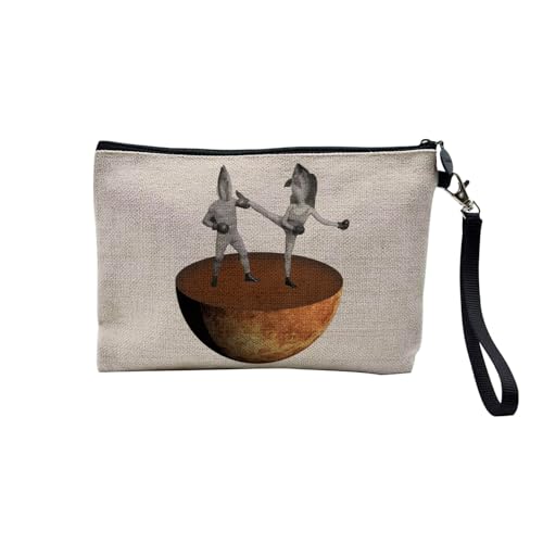 Tasche aus Leinen – Kollektion Creation Surrealistische Collage Art Surrealismus Skulptur Humor Ästhetik – Kosmetiktasche aus Leinen in Leinenoptik – Kulturbeutel – Geldbörse, Fish Fighters, 23.5 x 15 von Fabulous
