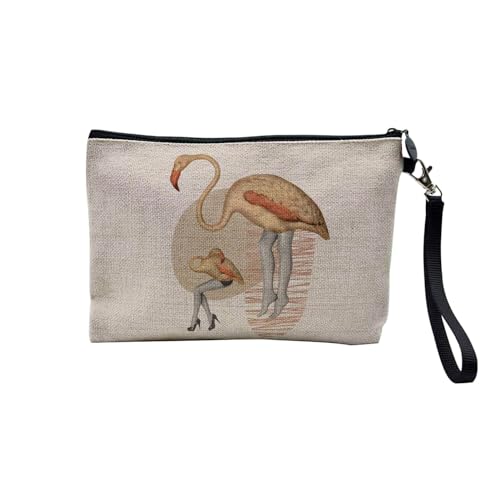 Tasche aus Leinen – Kollektion Creation Surrealistische Collage Art Surrealismus Skulptur Humor Ästhetik – Kosmetiktasche aus Leinen in Leinenoptik – Kulturbeutel – Geldbörse, Flamingo, 23.5 x 15 cm, von Fabulous