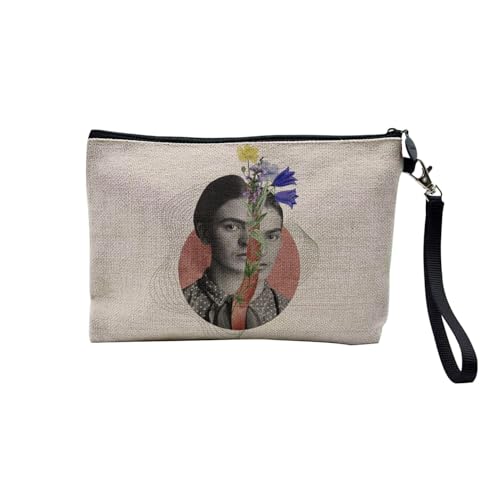 Tasche aus Leinen – Kollektion Creation Surrealistische Collage Art Surrealismus Skulptur Humor Ästhetik – Kosmetiktasche aus Leinen in Leinenoptik – Kulturbeutel – Geldbörse, Frau mit Blumen, 23.5 x von Fabulous