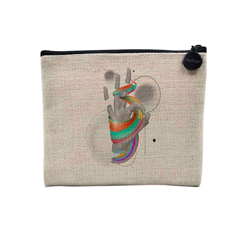 Tasche aus Leinen – Kollektion Creation Surrealistische Collage Art Surrealismus Skulptur Humor Ästhetik – Kosmetiktasche aus Leinen in Leinenoptik – Kulturbeutel – Geldbörse, Handfarben, 15 x 10 cm, von Fabulous