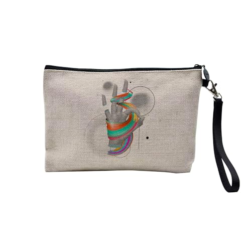 Tasche aus Leinen – Kollektion Creation Surrealistische Collage Art Surrealismus Skulptur Humor Ästhetik – Kosmetiktasche aus Leinen in Leinenoptik – Kulturbeutel – Geldbörse, Handfarben, 23.5 x 15 von Fabulous