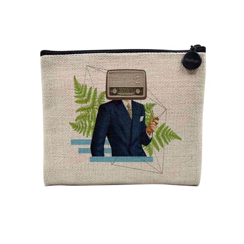 Tasche aus Leinen – Kollektion Creation Surrealistische Collage Art Surrealismus Skulptur Humor Ästhetik – Kosmetiktasche aus Leinen in Leinenoptik – Kulturbeutel – Geldbörse, Herrenradio, 15 x 10 cm, von Fabulous