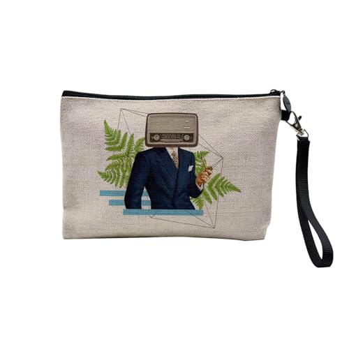 Tasche aus Leinen – Kollektion Creation Surrealistische Collage Art Surrealismus Skulptur Humor Ästhetik – Kosmetiktasche aus Leinen in Leinenoptik – Kulturbeutel – Geldbörse, Herrenradio, 23.5 x 15 von Fabulous
