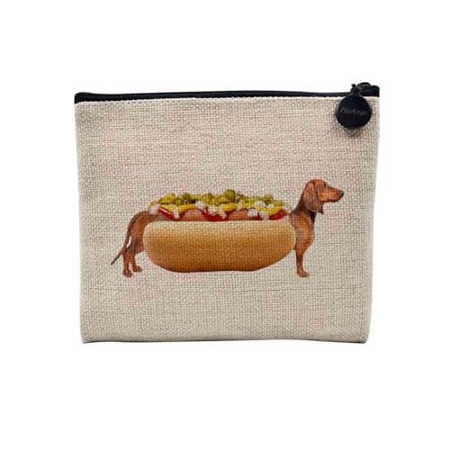 Tasche aus Leinen – Kollektion Creation Surrealistische Collage Art Surrealismus Skulptur Humor Ästhetik – Kosmetiktasche aus Leinen in Leinenoptik – Kulturbeutel – Geldbörse, Hot Dog, 15 x 10 cm, von Fabulous