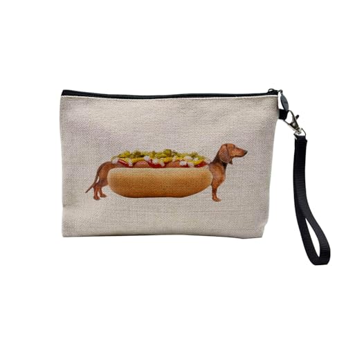 Tasche aus Leinen – Kollektion Creation Surrealistische Collage Art Surrealismus Skulptur Humor Ästhetik – Kosmetiktasche aus Leinen in Leinenoptik – Kulturbeutel – Geldbörse, Hot Dog, 23.5 x 15 cm, von Fabulous