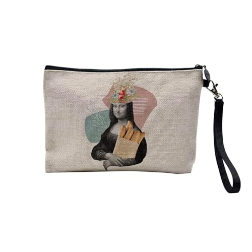 Tasche aus Leinen – Kollektion Creation Surrealistische Collage Art Surrealismus Skulptur Humor Ästhetik – Kosmetiktasche aus Leinen in Leinenoptik – Kulturbeutel – Geldbörse, Joconde, 23.5 x 15 cm, von Fabulous