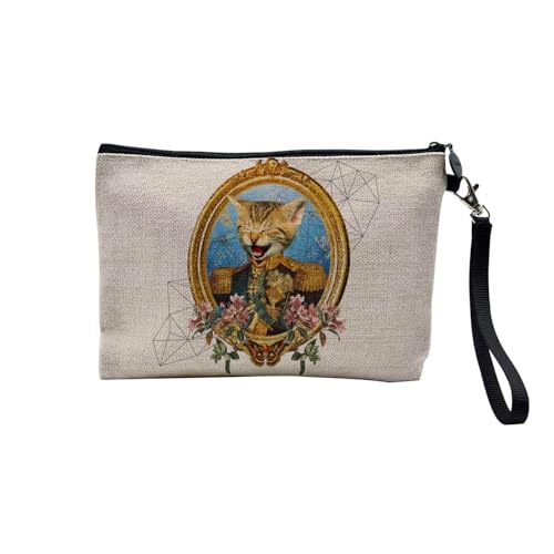Tasche aus Leinen – Kollektion Creation Surrealistische Collage Art Surrealismus Skulptur Humor Ästhetik – Kosmetiktasche aus Leinen in Leinenoptik – Kulturbeutel – Geldbörse, Kapitänskatze, 23.5 x 15 von Fabulous