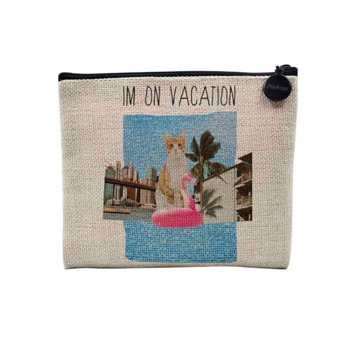 Tasche aus Leinen – Kollektion Creation Surrealistische Collage Art Surrealismus Skulptur Humor Ästhetik – Kosmetiktasche aus Leinen in Leinenoptik – Kulturbeutel – Geldbörse, Katze Vacation, 15 x 10 von Fabulous