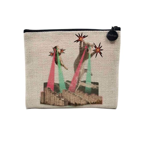 Tasche aus Leinen – Kollektion Creation Surrealistische Collage Art Surrealismus Skulptur Humor Ästhetik – Kosmetiktasche aus Leinen in Leinenoptik – Kulturbeutel – Geldbörse, Katze mit Rüschen, 15 x von Fabulous