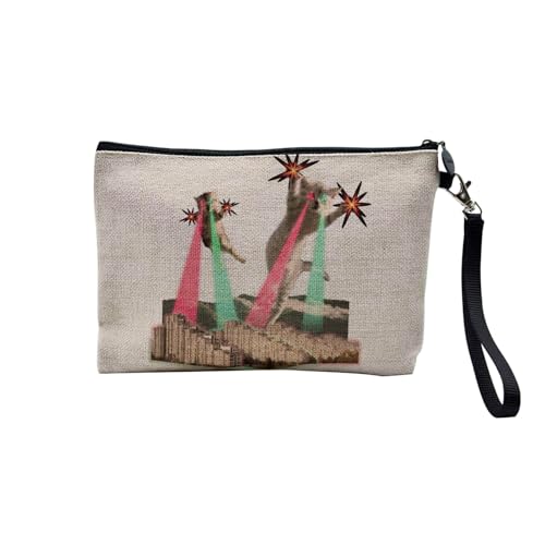 Tasche aus Leinen – Kollektion Creation Surrealistische Collage Art Surrealismus Skulptur Humor Ästhetik – Kosmetiktasche aus Leinen in Leinenoptik – Kulturbeutel – Geldbörse, Katze mit Rüschen, 23.5 von Fabulous