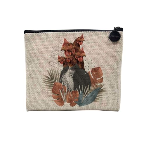 Tasche aus Leinen – Kollektion Creation Surrealistische Collage Art Surrealismus Skulptur Humor Ästhetik – Kosmetiktasche aus Leinen in Leinenoptik – Kulturbeutel – Geldbörse, König Huhn, 15 x 10 cm, von Fabulous