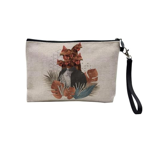 Tasche aus Leinen – Kollektion Creation Surrealistische Collage Art Surrealismus Skulptur Humor Ästhetik – Kosmetiktasche aus Leinen in Leinenoptik – Kulturbeutel – Geldbörse, König Huhn, 23.5 x 15 von Fabulous