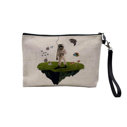 Tasche aus Leinen – Kollektion Creation Surrealistische Collage Art Surrealismus Skulptur Humor Ästhetik – Kosmetiktasche aus Leinen in Leinenoptik – Kulturbeutel – Geldbörse, Kosmonaut, 23.5 x 15 cm, von Fabulous