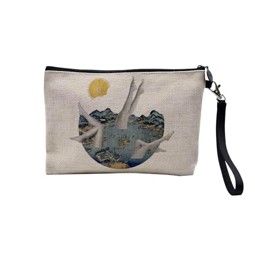 Tasche aus Leinen – Kollektion Creation Surrealistische Collage Art Surrealismus Skulptur Humor Ästhetik – Kosmetiktasche aus Leinen in Leinenoptik – Kulturbeutel – Geldbörse, Nagasaki, 23.5 x 15 cm, von Fabulous