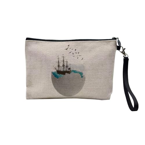 Tasche aus Leinen – Kollektion Creation Surrealistische Collage Art Surrealismus Skulptur Humor Ästhetik – Kosmetiktasche aus Leinen in Leinenoptik – Kulturbeutel – Geldbörse, Ozean Ei, 23.5 x 15 cm, von Fabulous