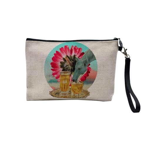 Tasche aus Leinen – Kollektion Creation Surrealistische Collage Art Surrealismus Skulptur Humor Ästhetik – Kosmetiktasche aus Leinen in Leinenoptik – Kulturbeutel – Geldbörse, Pferd, alkoholisch, 23.5 von Fabulous