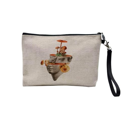 Tasche aus Leinen – Kollektion Creation Surrealistische Collage Art Surrealismus Skulptur Humor Ästhetik – Kosmetiktasche aus Leinen in Leinenoptik – Kulturbeutel – Geldbörse, Pilzkopf, 23.5 x 15 cm, von Fabulous