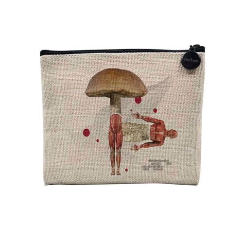 Tasche aus Leinen – Kollektion Creation Surrealistische Collage Art Surrealismus Skulptur Humor Ästhetik – Kosmetiktasche aus Leinen in Leinenoptik – Kulturbeutel – Geldbörse, Pilzmann, 15 x 10 cm, von Fabulous