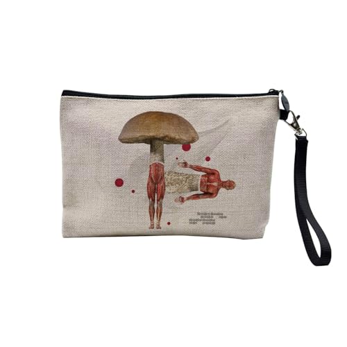 Tasche aus Leinen – Kollektion Creation Surrealistische Collage Art Surrealismus Skulptur Humor Ästhetik – Kosmetiktasche aus Leinen in Leinenoptik – Kulturbeutel – Geldbörse, Pilzmann, 23.5 x 15 cm, von Fabulous