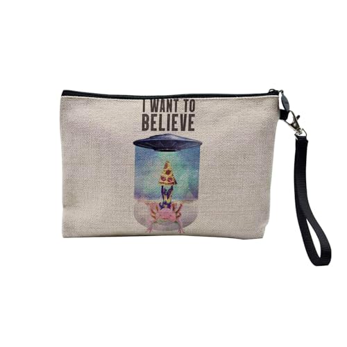 Tasche aus Leinen – Kollektion Creation Surrealistische Collage Art Surrealismus Skulptur Humor Ästhetik – Kosmetiktasche aus Leinen in Leinenoptik – Kulturbeutel – Geldbörse, Pizza-Katze, 23.5 x 15 von Fabulous
