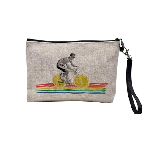 Tasche aus Leinen – Kollektion Creation Surrealistische Collage Art Surrealismus Skulptur Humor Ästhetik – Kosmetiktasche aus Leinen in Leinenoptik – Kulturbeutel – Geldbörse, Radfahrer, 23.5 x 15 cm, von Fabulous