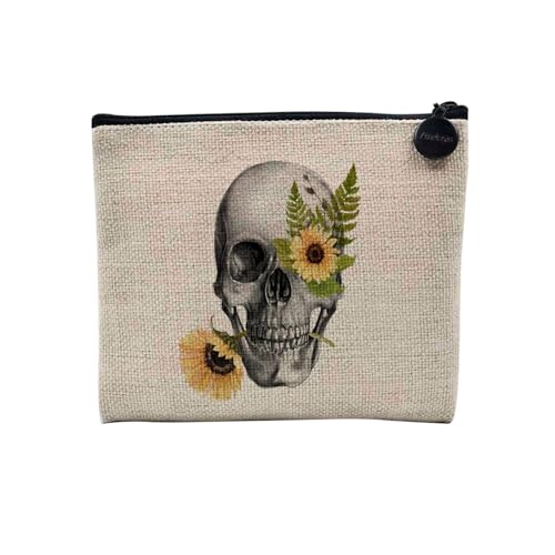 Tasche aus Leinen – Kollektion Creation Surrealistische Collage Art Surrealismus Skulptur Humor Ästhetik – Kosmetiktasche aus Leinen in Leinenoptik – Kulturbeutel – Geldbörse, Schädel, 15 x 10 cm, von Fabulous