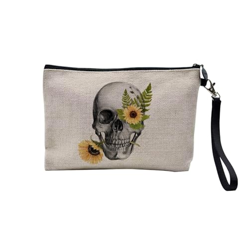 Tasche aus Leinen – Kollektion Creation Surrealistische Collage Art Surrealismus Skulptur Humor Ästhetik – Kosmetiktasche aus Leinen in Leinenoptik – Kulturbeutel – Geldbörse, Schädel, 23.5 x 15 cm, von Fabulous