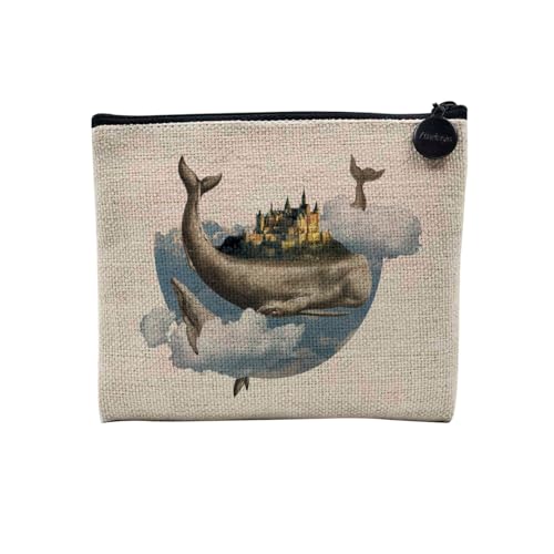 Tasche aus Leinen – Kollektion Creation Surrealistische Collage Art Surrealismus Skulptur Humor Ästhetik – Kosmetiktasche aus Leinen in Leinenoptik – Kulturbeutel – Geldbörse, Schloss im Himmel, 15 x von Fabulous