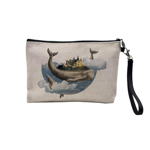 Tasche aus Leinen – Kollektion Creation Surrealistische Collage Art Surrealismus Skulptur Humor Ästhetik – Kosmetiktasche aus Leinen in Leinenoptik – Kulturbeutel – Geldbörse, Schloss im Himmel, 23.5 von Fabulous