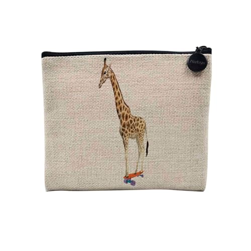 Tasche aus Leinen – Kollektion Creation Surrealistische Collage Art Surrealismus Skulptur Humor Ästhetik – Kosmetiktasche aus Leinen in Leinenoptik – Kulturbeutel – Geldbörse, Skate Giraffe, 15 x 10 von Fabulous