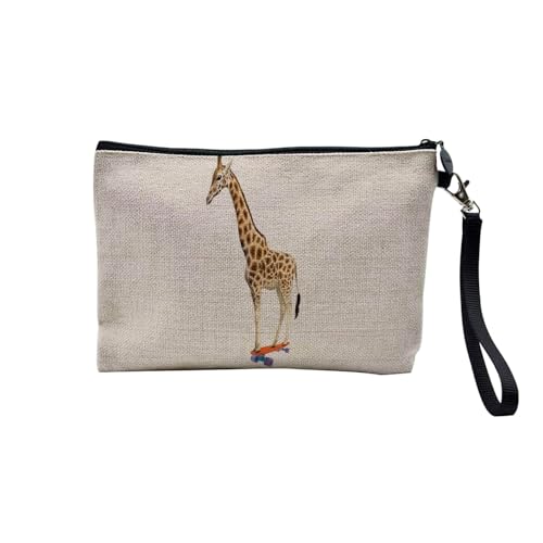 Tasche aus Leinen – Kollektion Creation Surrealistische Collage Art Surrealismus Skulptur Humor Ästhetik – Kosmetiktasche aus Leinen in Leinenoptik – Kulturbeutel – Geldbörse, Skate Giraffe, 23.5 x 15 von Fabulous
