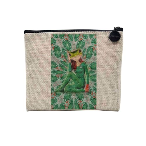 Tasche aus Leinen – Kollektion Creation Surrealistische Collage Art Surrealismus Skulptur Humor Ästhetik – Kosmetiktasche aus Leinen in Leinenoptik – Kulturbeutel – Geldbörse, Space Frosch, 15 x 10 von Fabulous