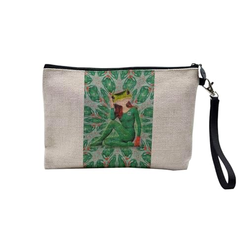 Tasche aus Leinen – Kollektion Creation Surrealistische Collage Art Surrealismus Skulptur Humor Ästhetik – Kosmetiktasche aus Leinen in Leinenoptik – Kulturbeutel – Geldbörse, Space Frosch, 23.5 x 15 von Fabulous