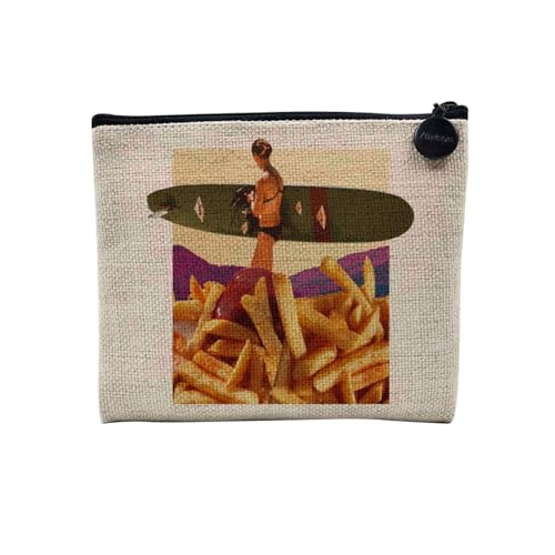 Tasche aus Leinen – Kollektion Creation Surrealistische Collage Art Surrealismus Skulptur Humor Ästhetik – Kosmetiktasche aus Leinen in Leinenoptik – Kulturbeutel – Geldbörse, Surf Fritte, 15 x 10 cm, von Fabulous