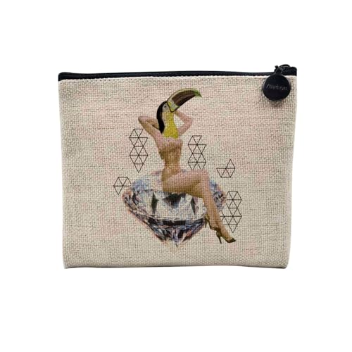 Tasche aus Leinen – Kollektion Creation Surrealistische Collage Art Surrealismus Skulptur Humor Ästhetik – Kosmetiktasche aus Leinen in Leinenoptik – Kulturbeutel – Geldbörse, Tukan, 15 x 10 cm, von Fabulous