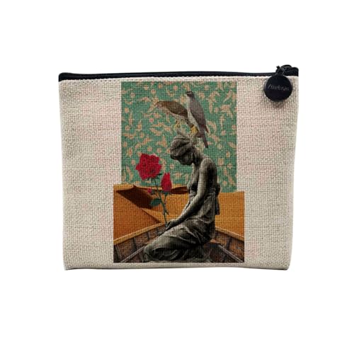 Tasche aus Leinen – Kollektion Creation Surrealistische Collage Art Surrealismus Skulptur Humor Ästhetik – Kosmetiktasche aus Leinen in Leinenoptik – Kulturbeutel – Geldbörse, Verliebte Statue, 15 x von Fabulous