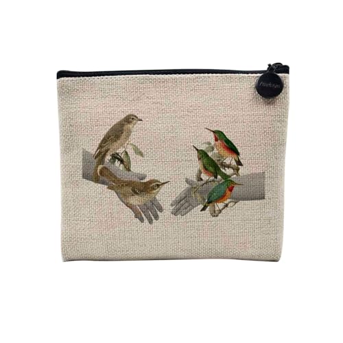 Tasche aus Leinen – Kollektion Creation Surrealistische Collage Art Surrealismus Skulptur Humor Ästhetik – Kosmetiktasche aus Leinen in Leinenoptik – Kulturbeutel – Geldbörse, Vogelmotiv, 15 x 10 cm, von Fabulous