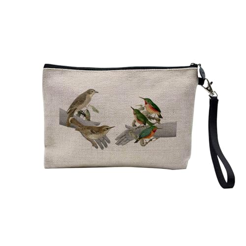 Tasche aus Leinen – Kollektion Creation Surrealistische Collage Art Surrealismus Skulptur Humor Ästhetik – Kosmetiktasche aus Leinen in Leinenoptik – Kulturbeutel – Geldbörse, Vogelmotiv, 23.5 x 15 von Fabulous